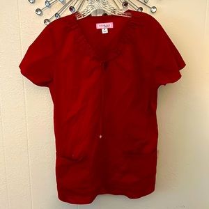 Red scrub top
